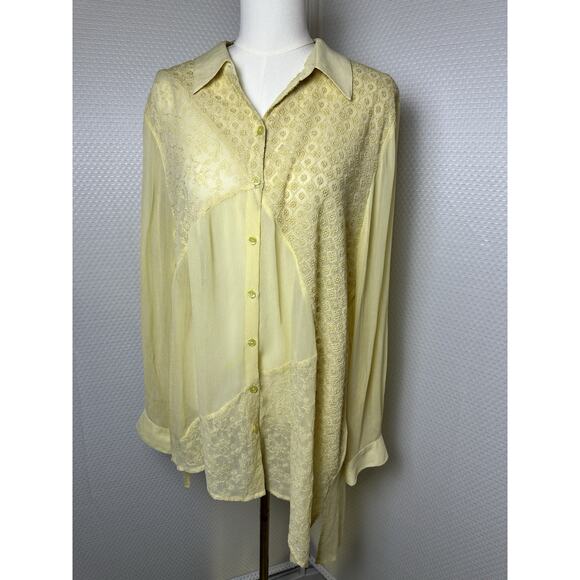 CHICO'S Sheer Boho Art To Wear Shirt Top Asymmetrical Hem Embroidery Size XL 3 - Picture 4 of 15